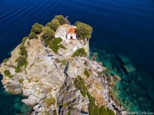 Skopelos Churches Agios Ioannis Aerial Photo Mamma Mia Church, Ai Giannis Kastri